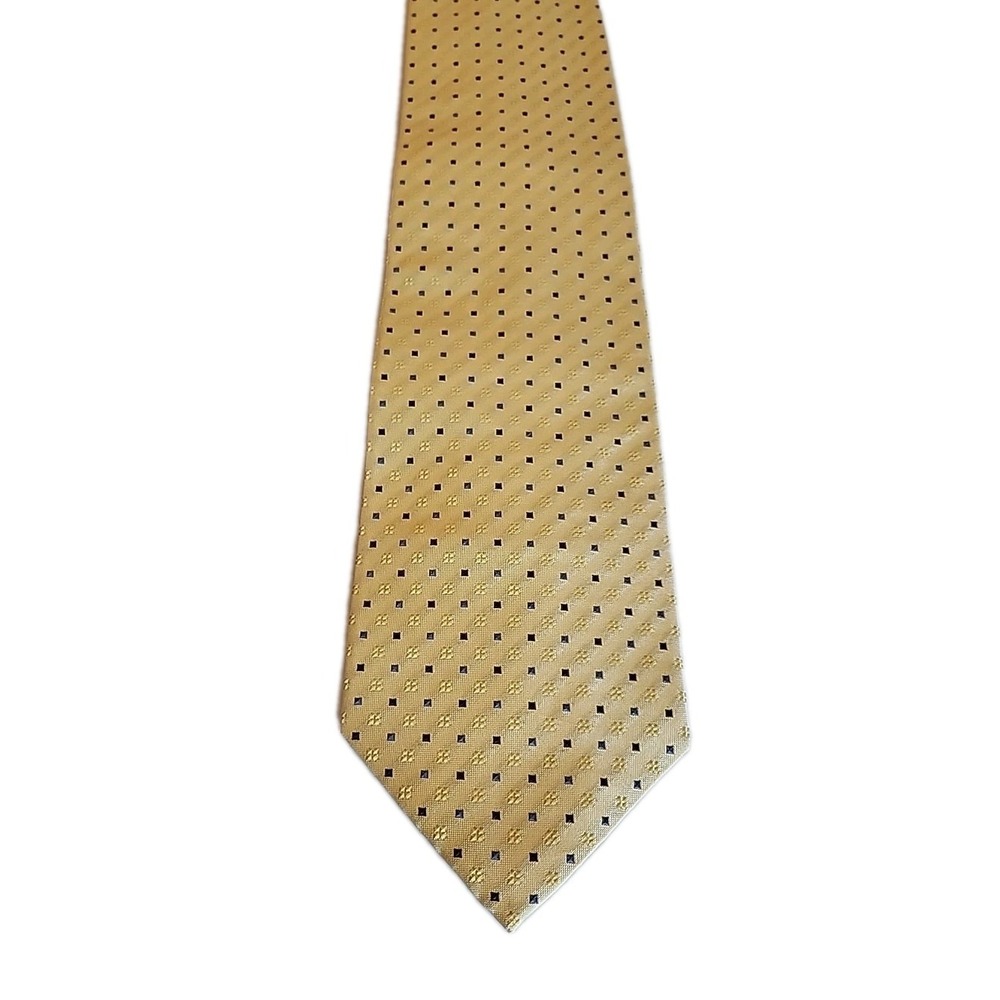 VTG Edsor Kronen Silk Tie Hand Made Luxury Geometric Jacquard Yellow Mens 3.5x58